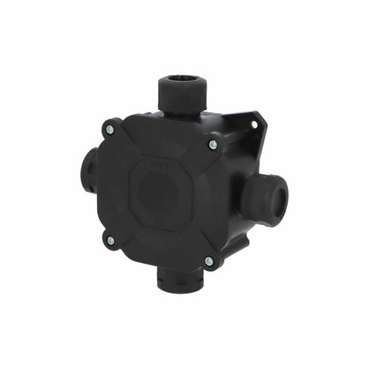 Krabice rozbočovací, plastová, s víčkem na šrouby, 4x vstup PG16, IP67, černá